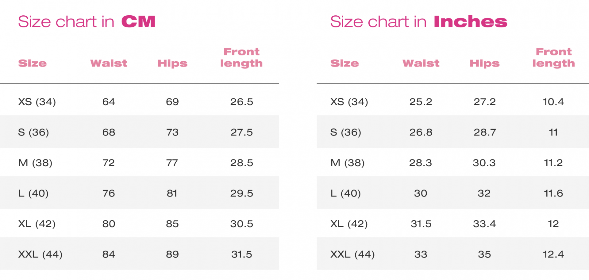 intimina underwear size chart